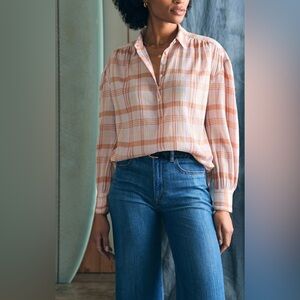 Faherty Organic Cotton Plaid Gauze Shirt Coastal Button Down XS
